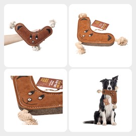 PetYupp Boomerang Leather Chew Toy for Dogs - Extra Thick Wool, Stitched & Real Leather Dog Toy for Small, Medium & Large Dogs - Durable & Safe Chew Toys for Puppies
