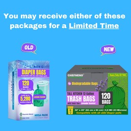 13 Gallon Tall Trash Bags Disposable Diaper Pail Refill Plastic Bag (120 Bags) Compatible with Ubbi Diaper Pail Tall Kitchen Green Eco-friendly Diaper Pail Bag (120 ct., Lavender Scented)