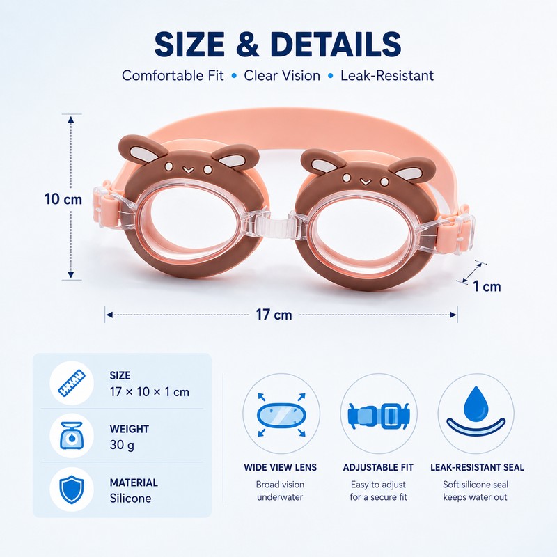 Animal-Shaped Swim Goggles for Kids – Anti-Fog Wide-View Swimming Goggles