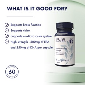 HIGHER NATURE Higher Nature - Omega 3 2000mg with 1000mg EPA & 500mg DHA Per Serving - Super Potency Omega 3 True Food? Formula Fish Oil Supplement - Supports Eye, Brain & Heart Health - 60 Capsules
