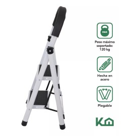 Kingshouse Escalera De Acero Tubular Tipo Tijera Plegable Con 2 Escalones Antideslizantes Altura Obtenible 40 Cm Color Blanco KHEP2 KingsHouse
