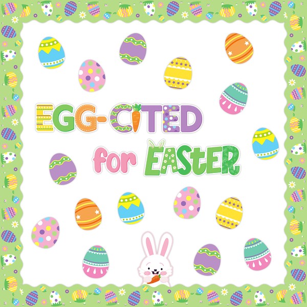 AwserTantue 100Pcs Easter Eggs Cutouts Bulletin Board Set Egg-Cited for