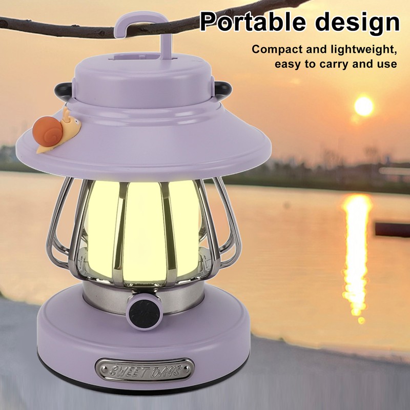 Retro Rechargeable Camping Lantern Infinite Dimming 3 Level Color Temperature
