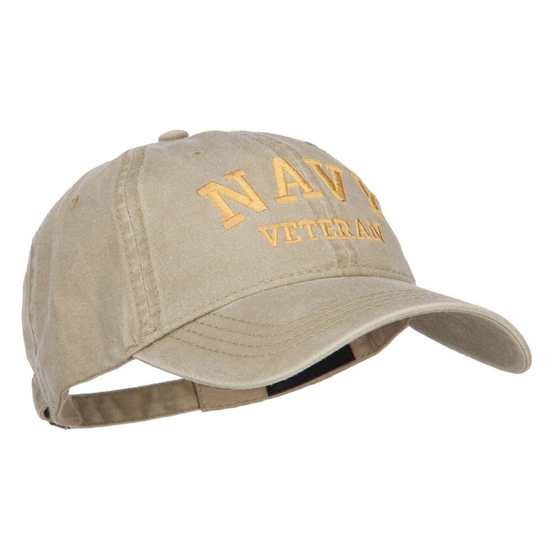 e4Hats.com Navy Veteran Letters Embroidered Washed Cap - Khaki OSFM
