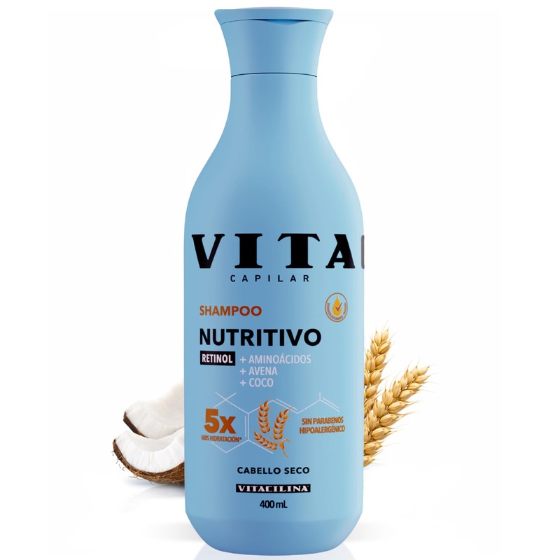 Vitacilina Shampoo Nutritivo de Avena y Coco, Botella de 400ml