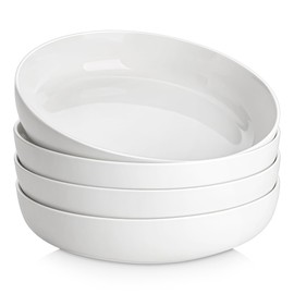 MALACASA 48 Oz Pasta Bowls Set of 4, 9 Inch Salad Bowls, White Ceramic Serving Bowls for Kitchen, Microwave & Dishwasher Safe, Series LUNA, White