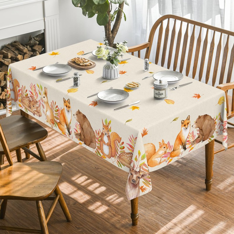 Artoid Mode Deer Squirrels Foxes Animals Leaves Autumn Table Cloth,
