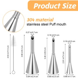 KFHENSOMR Cream Puff Cupcake Filler Piping Tips Kit 3 Pcs Stainless Steel Long Puff Nozzle Tips & 20 Disposable Pastry Piping Bags with Injector Tip Cleaning Brush for Donuts Pastry Filling