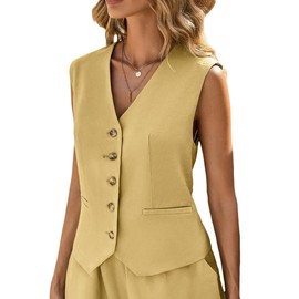 Linen Vest Tops For Women 2025 Summer Clothes Womens Tank Top Sleeveless Yellow Vests Outerwear Waistcoat Blazer Lightweight Fashion Dressy Casual Trendy Women's Petite Fitted Ladies Cute Suits Suit