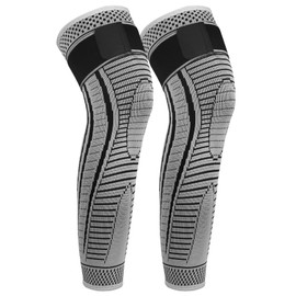 Ruilala Knee Support Long Pack of 2 Knee Support Compression Breathable for Men Women Long Knee Pads Adjustable for Running, Sports, ACL, Arthritis, Meniscus (Grey, M)