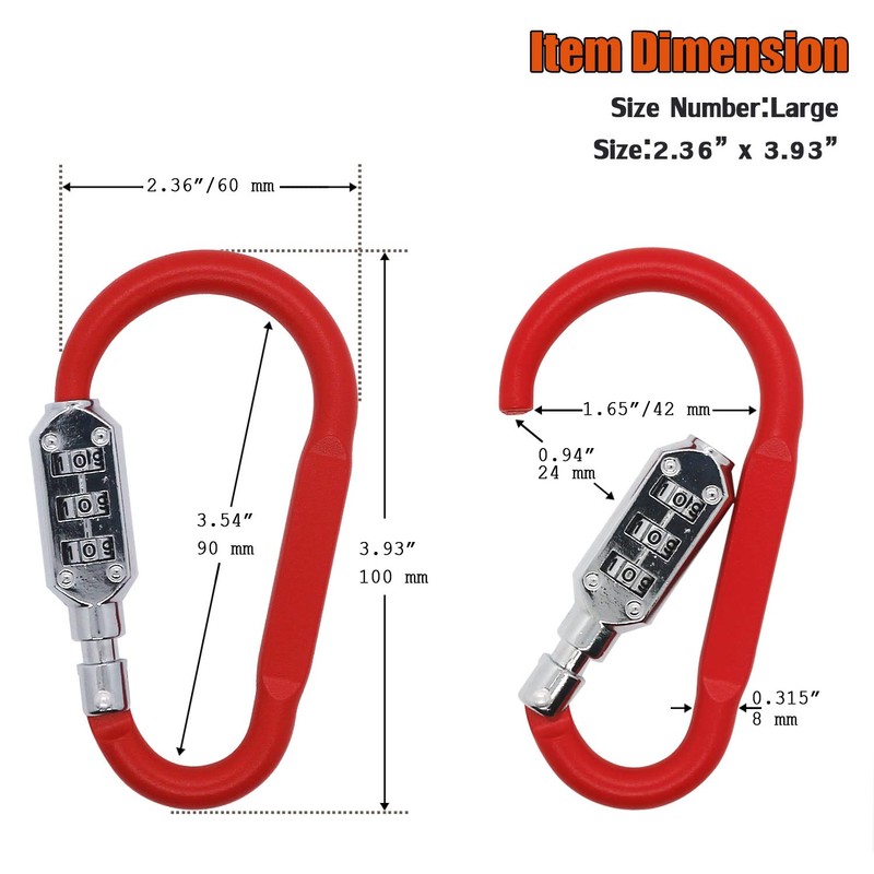 Combination Carabiner Clips,V-Resourcing Resettable 3 Dial Digit Combination Lock Carabiner