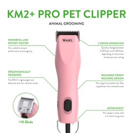 Wahl Pro Animal KM2+ Corded Clipper - Pet Clippers for Cats, Dogs & Horses - Premium Grooming Tools - 2 Speeds & 14-Foot Cord - Pink