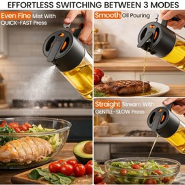 Costop Professional 500ml Glass Oil Sprayer - 3-in-1 Kitchen Tool: Fine Mist, Stream & Pour | Leak-Proof Design for Air Fryer, BBQ & Cooking | BPA-Free