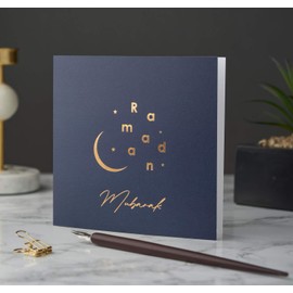 Islamic Moments: Ramadan Mubarak Luxury Greeting Card, Premium Quality Gold Foiled Navy Ramadan Kareem Card for Islamic Eid Gifts and Celebrations
