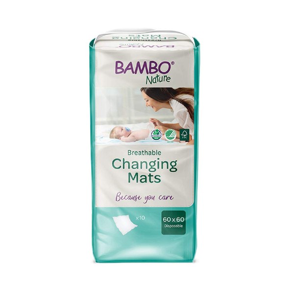 Bambo Baby Changing Mat, Eco-Friendly Disposable Changing Pads, Extra Soft for Comfort, Ultra Absorbent Disposable Changing Mats, Leak Protection, Sustainable Changing Pads, 60 x 60 cm, 10