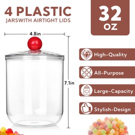 VZZNN Candy and Cookie Jars with Lids for Office Desk, Plastic Cookie Storage Jar for Kitchen Counter, Plastic Apothecary Jar for Cotton Swabs, Balls, Cotton Pads (1400ml)
