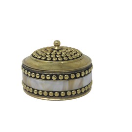 HANDTECHINDIA Decorative Jewelry Trinket Box Unique Gift For Home Décor Antique Metal Case with Mother of Pearl Sindoor Box/Coin Box (Beaded-2)