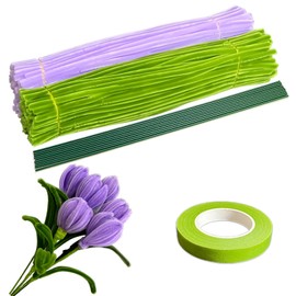 Pfeifenreiniger zum Basteln Set, 200 Stück in 2 Farben Pfeifenputzer zum basteln, Pfeifenreiniger Blumen Set mit Blumendraht, Klebebandrollen für Blumenstrauß DIY Basteln Handmade Projekte
