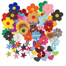 Peiyee 90 pieces appliqué for iron-on, patches for iron-on, iron-on patches, daisies, mini sun flower embroidered, for jackets, hats, backpacks, T-shirt, jeans, repairing decorations, DIY accessories