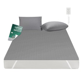 GRUENERDE Grounding Bed Sheets King All 4 Corners Tie-Down Elastics Conductive Grounding Sheet with 15 Grounding Cord for Better Sleep Silver Fiber Gray 76x80in