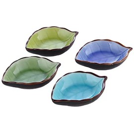 4Pcs Creative Leaf Shape Dipping Bowls Ceramic Dipping Soy Sauce Bowl Dishes Small Fruits Dessert Appetizer Bowl Plates Serving Bowls Dinnerware for Tomato Sauce Condiments BBQ Home Party, 4 Colors