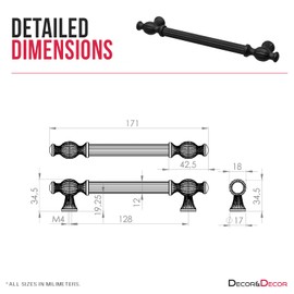 Decoranddecor Verna Traditional T-bar Antique Style Cabinet Pulls Drawer Handles Zinc (128mm Hole Center, Matt Black)