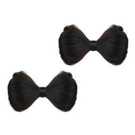 2Pcs Heat-Resistant Bowknot Hair Bun Clips - Invisible Barrettes for Synthetic Hair Extensions, Cosplay and Wedding Hairstyles (Black)