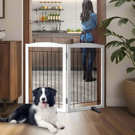 Dog Fence Indoor - 2-Panel Freestanding Dog Gate for Doorways, Hallways, House or Stairs -40x32-Inch Retractable Foldable Expandable Wood Dog Pet by SFJC (White)