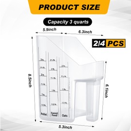 Uiifan 4 Pcs Feed Scoop with Measurements 3 Quarts Plastic Measuring Pellet Reusable Scoop for Horse Goat Sheep Cattle Feeding Supplies