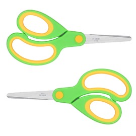 ELECKEY Left Handed Scissors for Kids 5.75",Lefty Soft Touch Pointed School Student Scissors, Blunt, 2 Pack (Green)