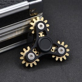 Pure Brass Fidget Spinner Gears Linkage Fidget Gyro Toy Metal DIY Hand Spinner Spins Long Time EDC Focus Meditation Break Bad Habits ADHD with Multiple Premium Bearings (Spinner 4 Gears Black)
