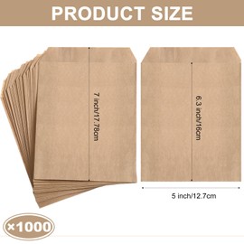 Outus 1000 Pcs Mini Flat Kraft Paper Bag Bakery Bag Natural Treat Bag Popcorn Party Favor Bag Lunch Bag Envelopes Merchandise Bags for Cookie Chocolate Candy Donut Snack Sandwich (Brown, 5 x 7 Inch)