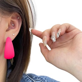 Charm Buddy C Hoop Cuff Acrylic Stud Earrings 80's Retro Earrings for Women Chic Disco Fancy Dress 70s 80s Party Accessories (1. Fuchsia Pink)