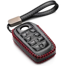 Vitodeco Genuine Leather Smart Key Fob Case Compatible with Land Cruiser, 4Runner, Highlander, RAV4, Camry, Grand Highlander, Sequoia (2019 - 2026 Models) - 4-Button, Black/Red