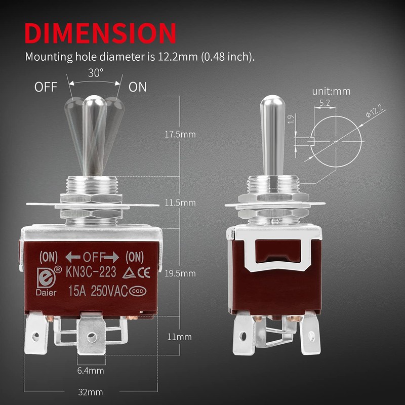 DaierTek Waterproof Reverse Polarity Switch 12V Momentary Toggle Switch 30A