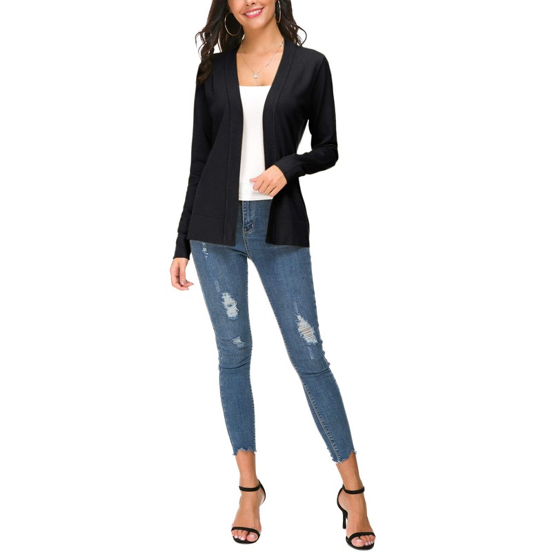 Women's Elegant Casual Long Sleeve Elastic Cardigan, Lightweight Solid Knitted
