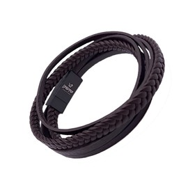 LEODYNE Braided Wrap Bracelet Made of Leather in Black or Brown – Men's Bracelet with Magnetic Clasp Made of Stainless Steel Leather Bracelet Men, Stainless Steel