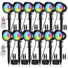 MEIKEE 15W RGB Landscape Lights 12V 24V Low Voltage Landscape Lighting RGBW Color Changing IP66 Waterproof Outdoor Spot Lights with Connectors for Garden Path Yard (12 Pack)