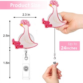 Cute Pink Silly Goose Badge Reel - Funny Cute Glitter Nurse Badge Holder with Retractable Cord（24",Durable Acrylic Crocodile Clip,Medical ID Badge Reel for Nurses, Teachers, Students