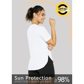 Hiwzffy Women's Sun Protection Shirts UV SPF UPF 50+ Short Sleeve Workout Tops Hiking Running Quick Dry White M