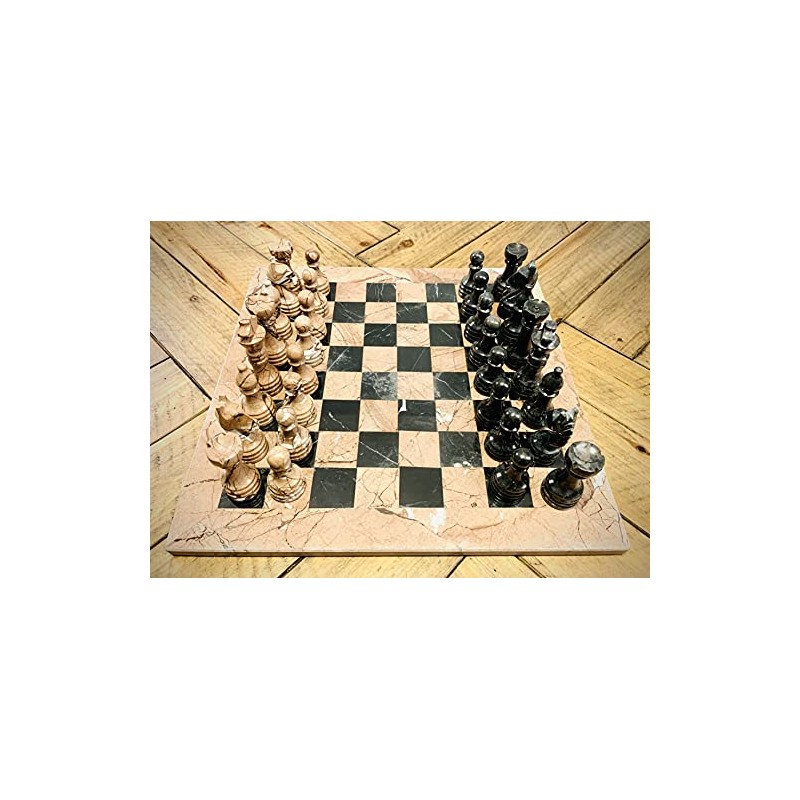 Vintage Marble Chess Set 12" (Marina Pink (Base) & Black)