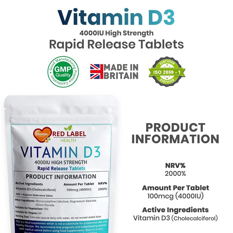 Red Label Health Vitamin D3 4000 IU, Pack of 200