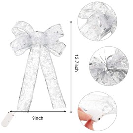 Mudder 2 Pieces Christmas Tree Bow LED Ribbon Bows Christmas Tree Ornaments Tree Topper Christmas Decoration for Home Christmas Tree Wreaths Decoration (Yellow Lights)