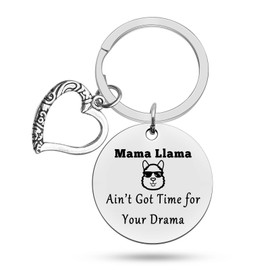 Heigebi Llama Keychain Mama Llama Gifts Mother’s Day Gifts Mama Llama Ain’t Got Time for Your Drama Keychain for Women Alpaca Gifts Animal Lover Gift Motivational Keychain for Women birthday gift