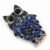 Navy Blue Diamante Enamel 'Owl' Brooch In Rhodium Plating -