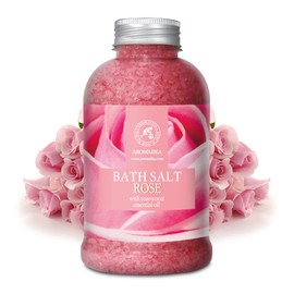 Rose Bath Salts 21.16 Oz - Natural Rosewood Oil & Rose Extract - Best for Relaxing - Good Sleep - Beauty - Bathing - Body Care - Wellness - Relax - Aromatherapy - Spa - De-Stress Bath Salts 600g