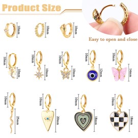 Kakonia 12 Pairs Hoops Earrings for Women Stainless Steel Cute Butterfly/Heart/Snake/Evil Eye Dangling Earring Hanging Mini Huggie Hoop Earrings Hypoallergenic Dangle Earrings Jewellery, Stainless