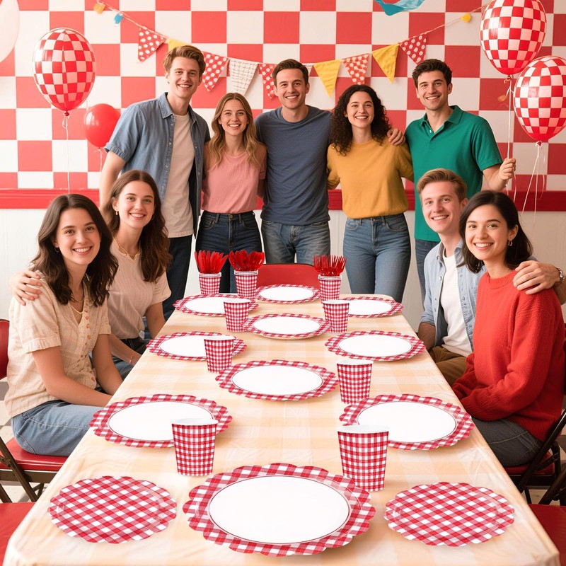 Greencian 560 Pcs Red Gingham Party Decorations,Serves 80