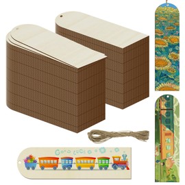 Jyongmer 100 PCS Unfinished Wood Bookmark, Arch Wooden Bookmarks DIY Bookmarks Tag Label Blank Bookmarks Ornament with 10M Rope for Decor DIY Crafts, Painting, Decorations