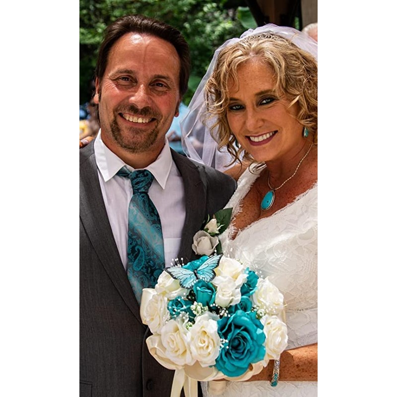 Alizeal Paisley Men's Gradient Tie and Pocket Square Set, Turquoise